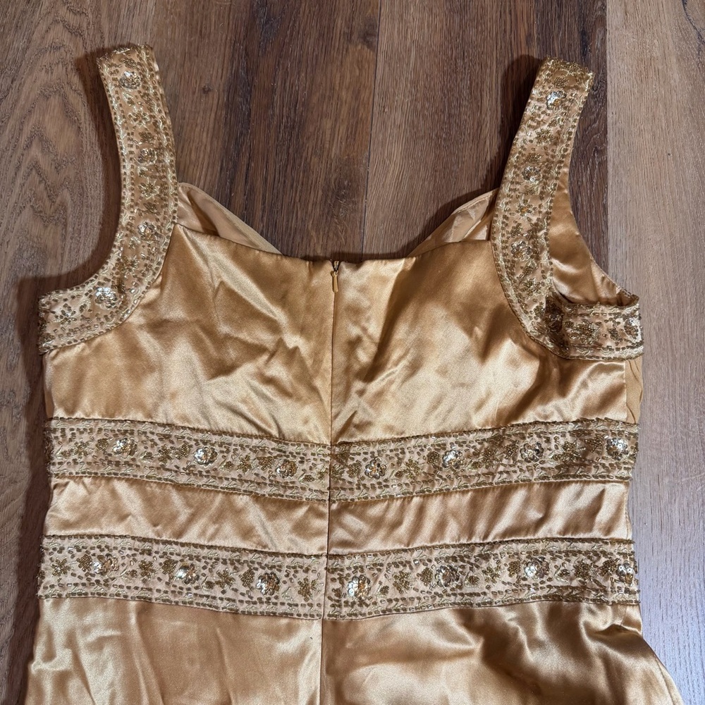 Vintage 100% Silk Beaded Dress Vintage Beaded Dress Liquid Gold Grecian Goddess - Picture 10 of 12